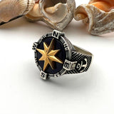 Men's Silver Agate Stone Compass Ring - TryAladdin