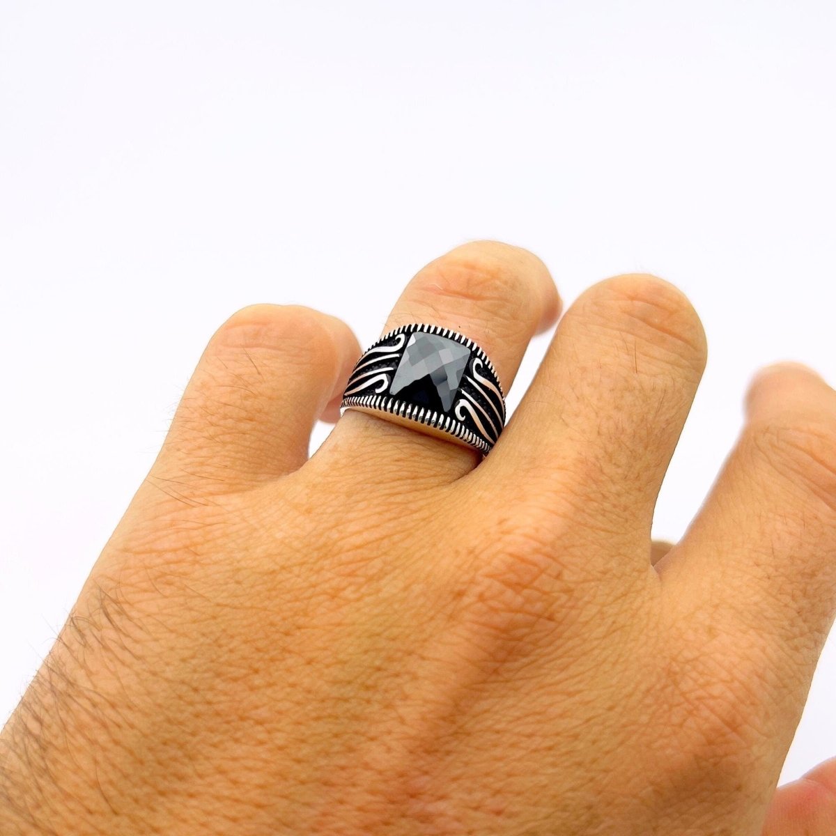 Men’s Square Black Zircon Ring - TryAladdin