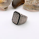 Men's Square Model with Micro Black Onyx Silver Ring - TryAladdin