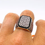 Men's Square Model with Micro Black Onyx Silver Ring - TryAladdin