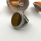 Men's Tiger's Eye Stone Silver Ring - TryAladdin