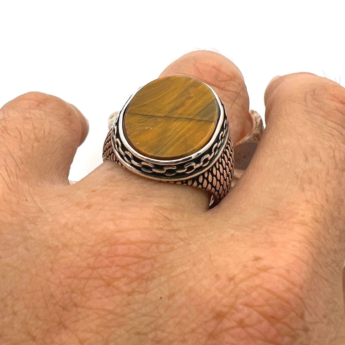 Men's Tiger's Eye Stone Silver Ring - TryAladdin