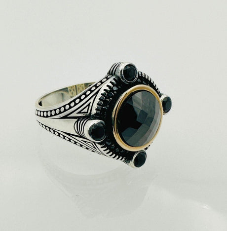 Men's Turkish Black Zircon Stone Silver Ring - TryAladdin