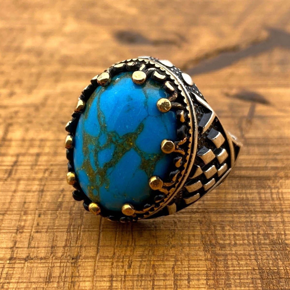 Men's Turquoise Stone Handmade Silver Ring - TryAladdin