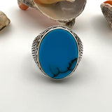 Men's Turquoise Stone Handmade Silver Ring - TryAladdin