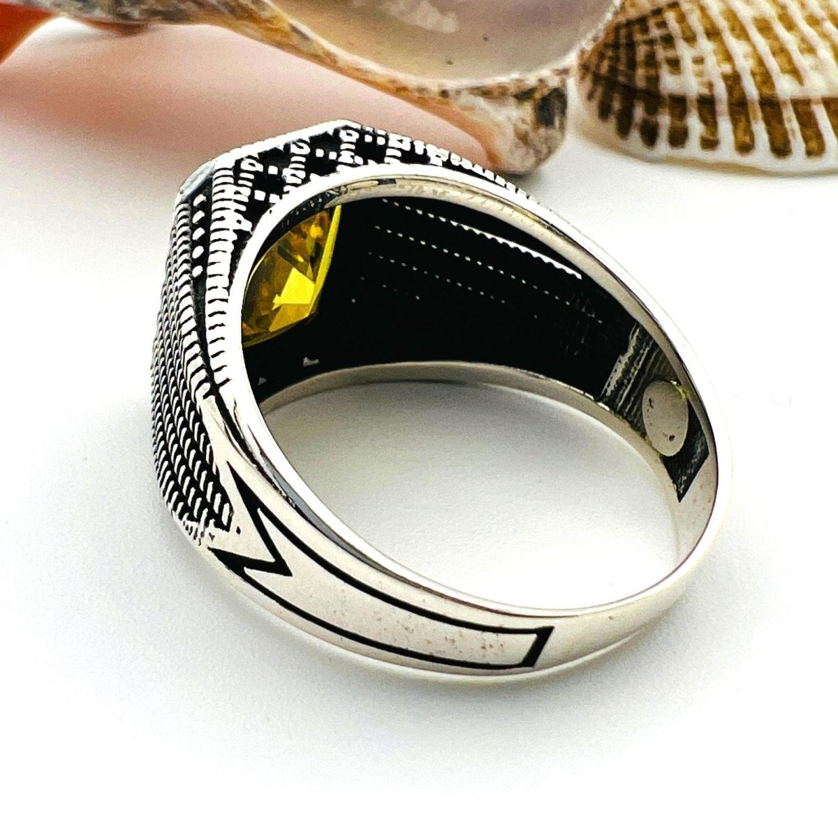 Men's Yellow Citrine Stone Silver Ring - TryAladdin