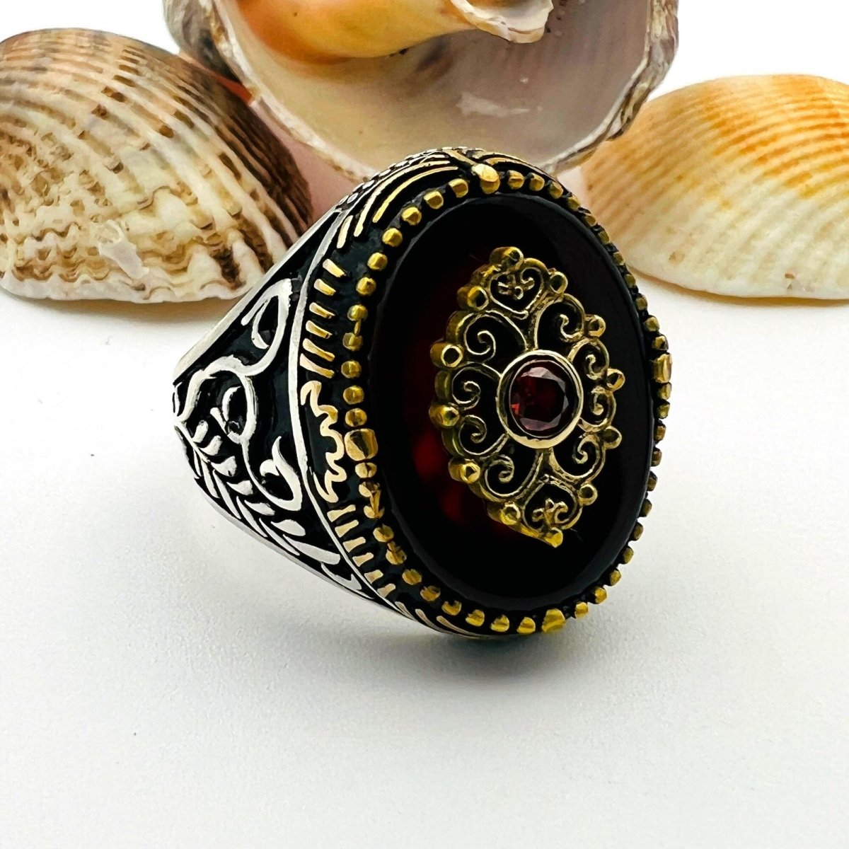 Men's Yemeni Aqeeq Stone Silver Ring - TryAladdin