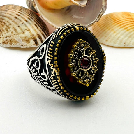 Men's Yemeni Aqeeq Stone Silver Ring - TryAladdin