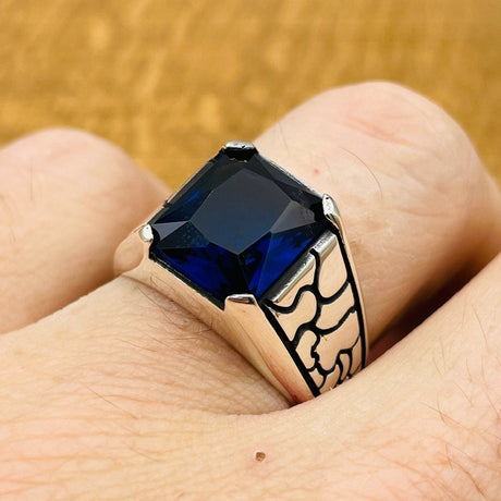 Minimalist Square Blue Sapphire Men's Ring - TryAladdin