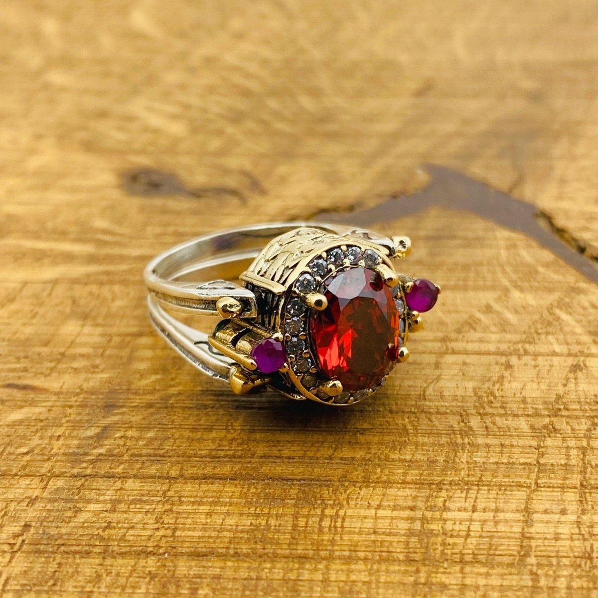 Multi Stone Ring, Amethyst & Ruby Oval - TryAladdin