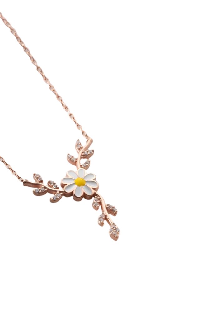 Nereze | Daisy Necklace With White Enamel on a Branch - TryAladdin