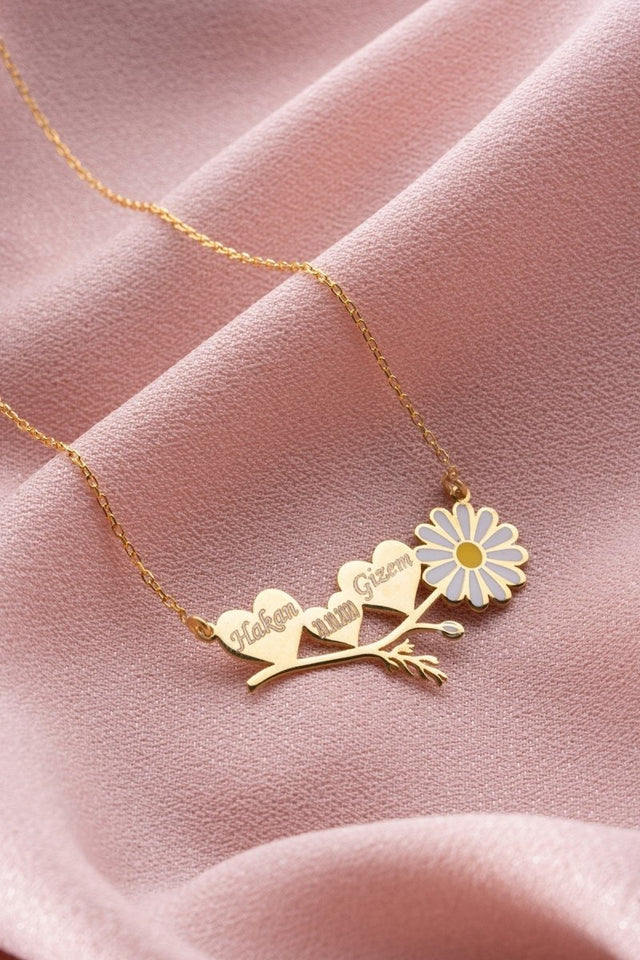 Nereze | Personalized Named Horizontal Daisy Model Necklace - TryAladdin