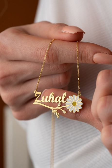 Nereze | Personalized Silver Chamomile Necklace with Branches - TryAladdin