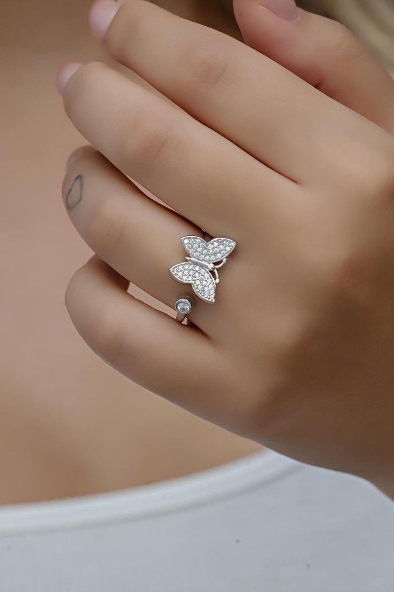 Nereze | Rhodium Butterfly Adjustable Size Ring - TryAladdin