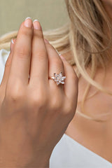 Nereze | White Stone Lotus Flower Adjustable Size Ring - TryAladdin