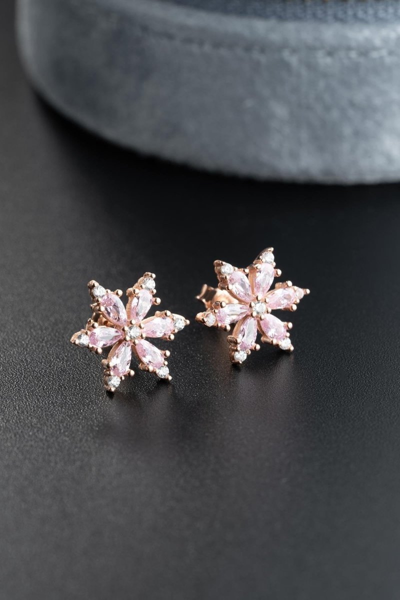 Nereze | Camellia Flower Earrings with Pink Stone - TryAladdin