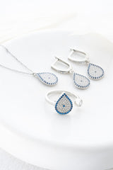 Nereze | Drop Nazar Evil Eye Model Earrings, Ring and Necklace Set - TryAladdin