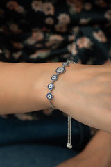 Nereze | Row Nazar Evil Eye Silver Bracelet with Adjustable Lock - TryAladdin