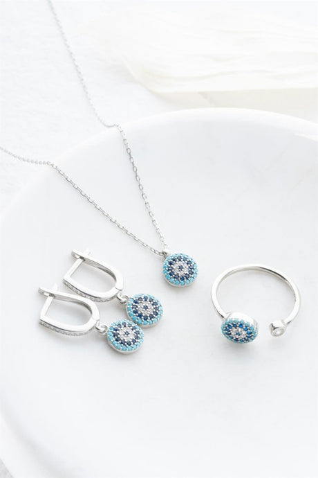 Nereze | Tiny Nazar Evil Eye Model Earrings, Ring and Necklace Set - TryAladdin