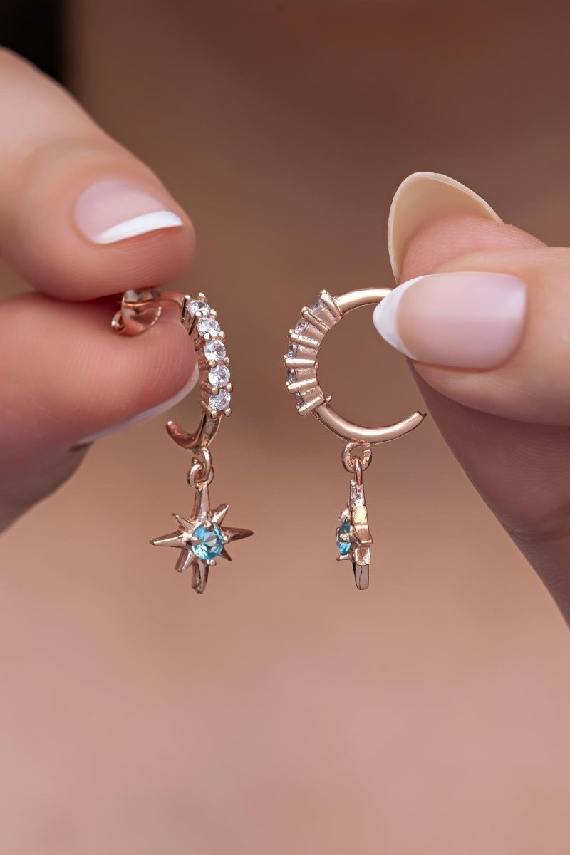 Nereze | Zircon 5 Stones 12mm Half Turn Dangling Pole Star Earrings - TryAladdin