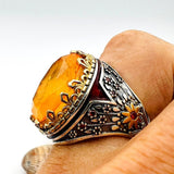 Orange Tourmaline Oval Stone Men's Ring - TryAladdin