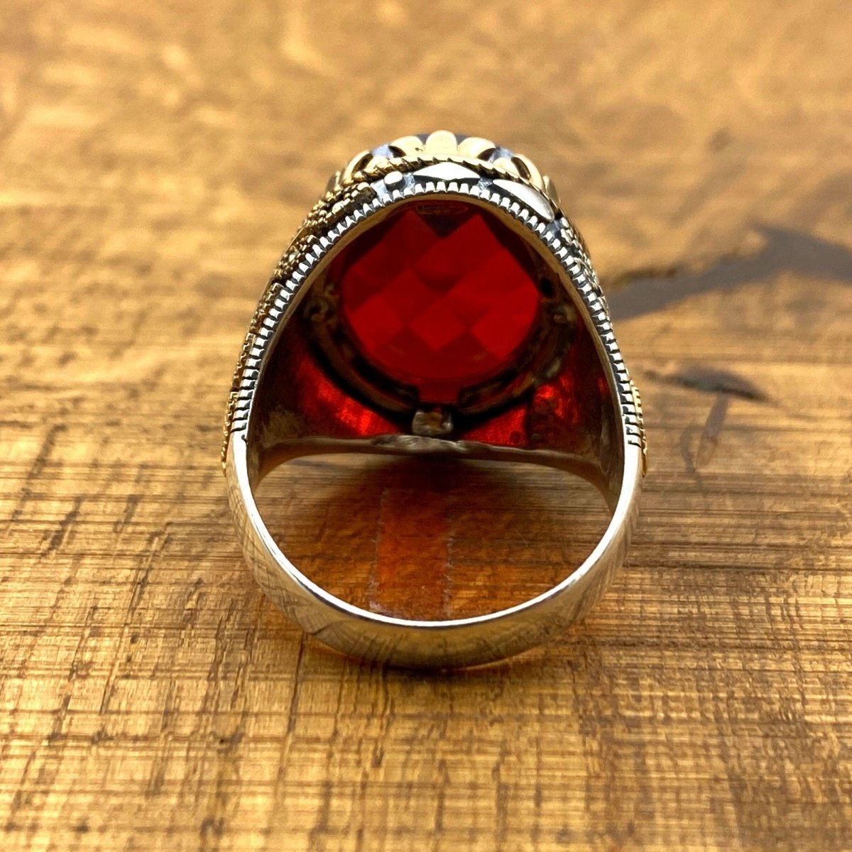 Ottoman Style Men's Handmade Red Stone Ring - TryAladdin