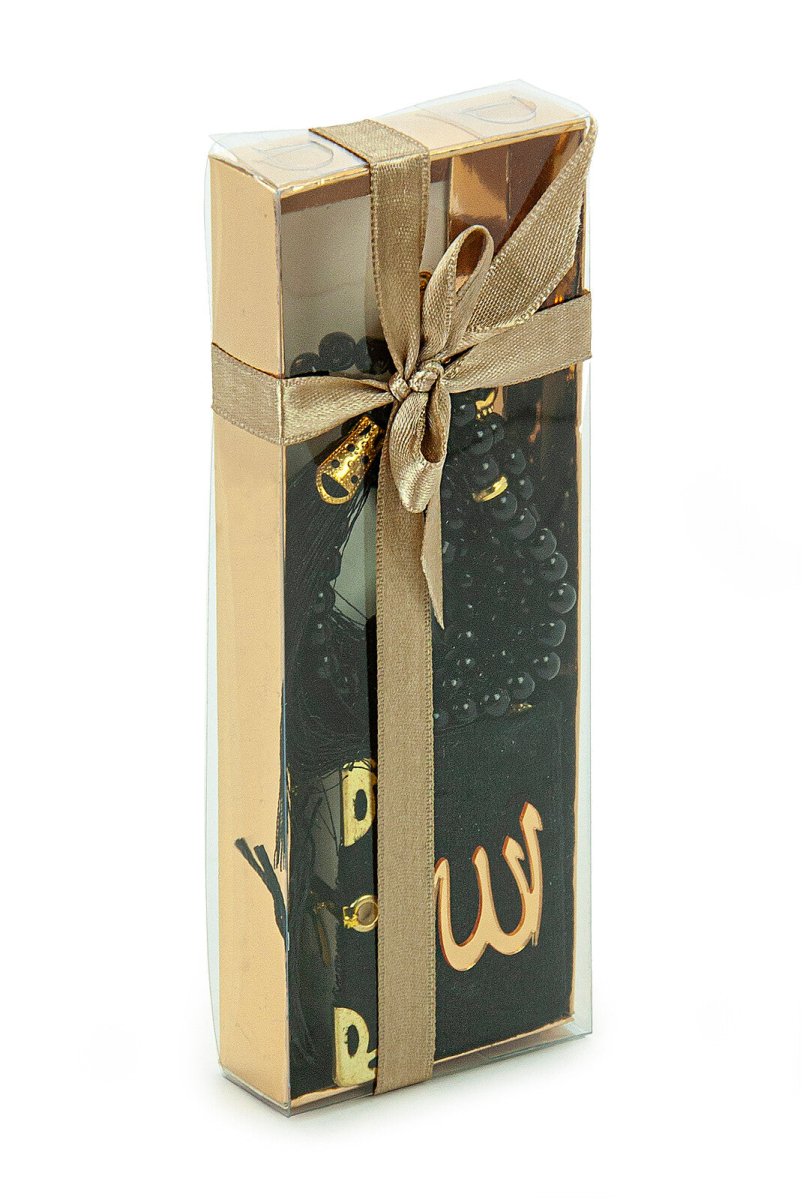 Pearl Prayer Beads and Mini Velvet Quran Gift Set - Black - TryAladdin