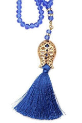 Pearl Tasbih with Tulip Patterned Tassel, 99 Beads - Blue - TryAladdin