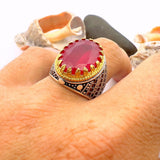 Red Oval Tourmaline Stone Men's Ring - TryAladdin