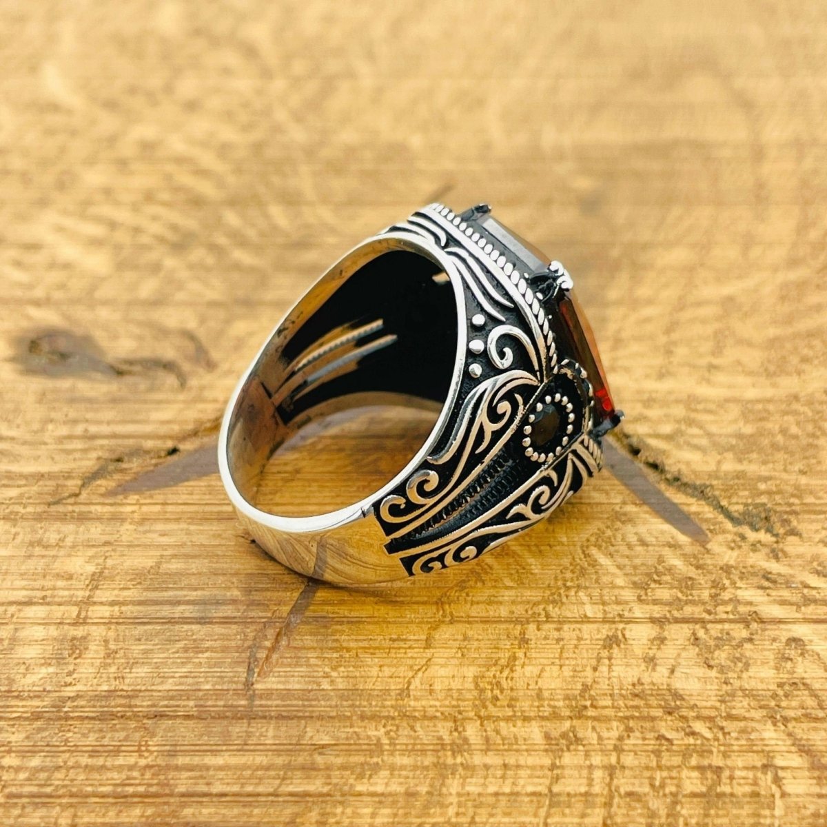 Red Stone Silver Ring - TryAladdin