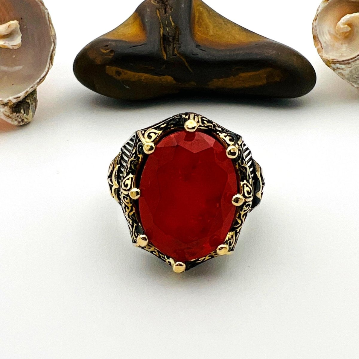 Red Tourmaline Oval Stone Men's Ring - TryAladdin