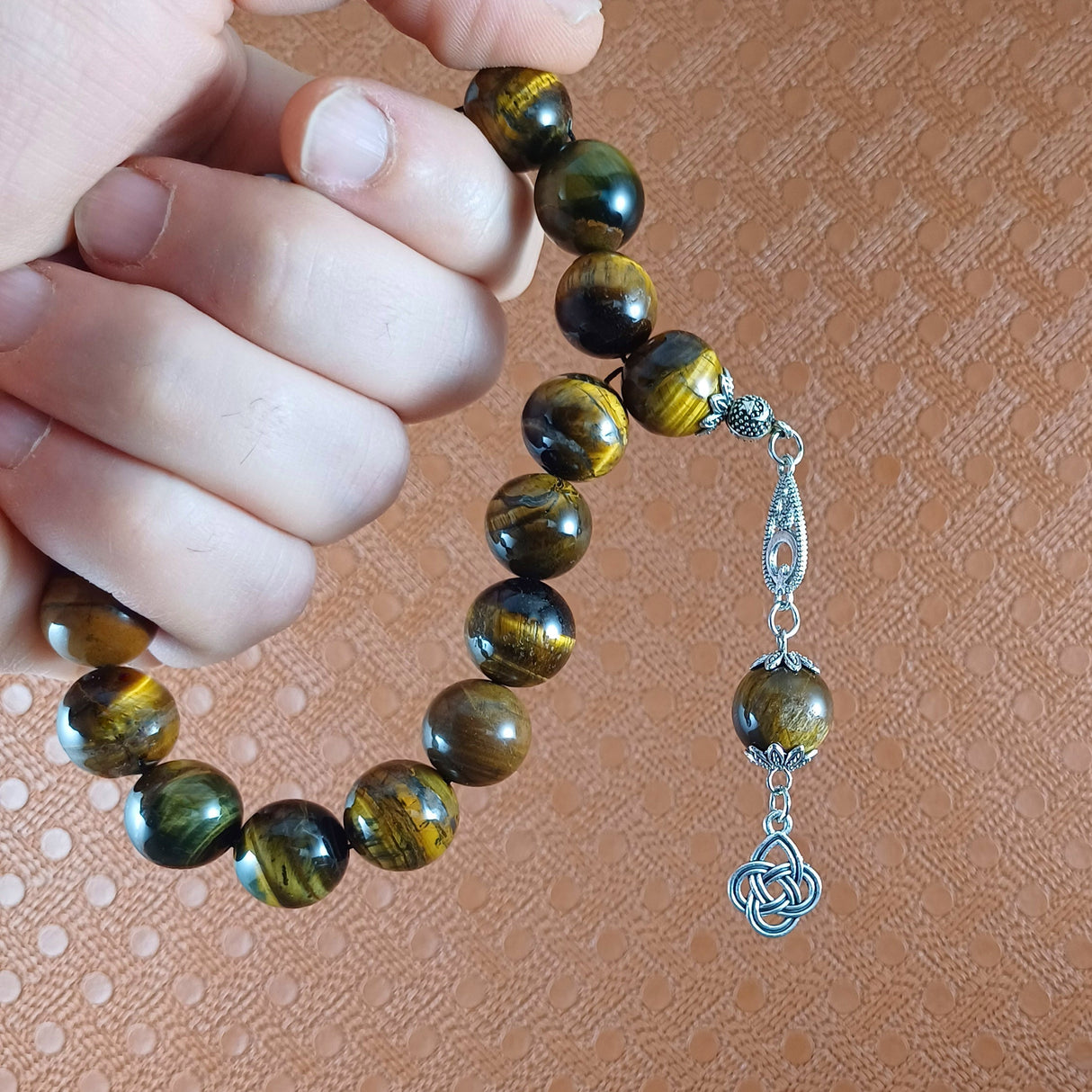 Selderesi | 17 Beads Efe Size (Small Size) Mascot Natural Tiger Eye Stone Tasbih - TryAladdin