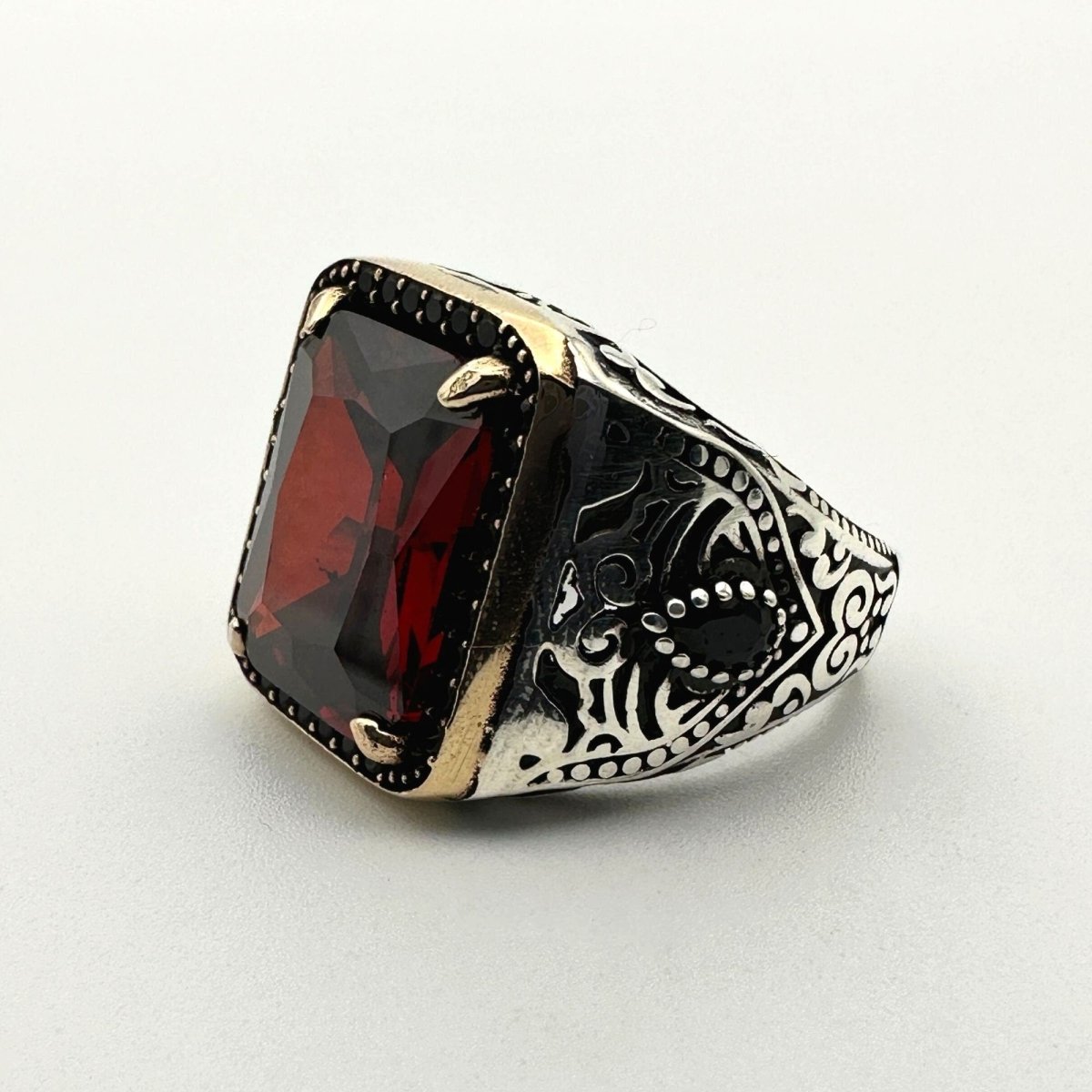 Square Red Ruby Stone Men's Ring - TryAladdin