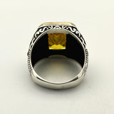 Square Yellow Citrine Stone Men's Ring - TryAladdin