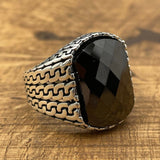 Sterling Silver 925 Handmade Black Zircon Men's Ring - TryAladdin