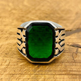 Sterling Silver 925 Handmade Emerald Stone Men's Ring - TryAladdin