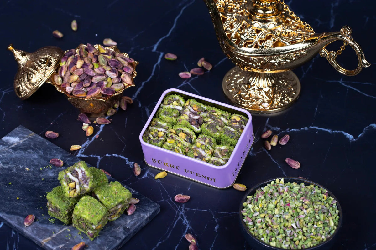 Sukru Efendi 1935 | Luxury Baklava Turkish Delight - Covered with Powdered Pistachio, Stuffed with Cocoa Cream and Pistachio - TryAladdin