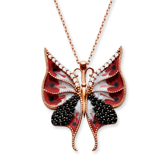 Taki | Silver Butterfly Necklace with Stone Enamel 3 Colors - TryAladdin