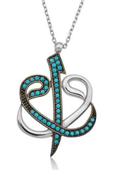 Taki | Double Waw Aleph Letters Islamic Motivated Ladies Silver Necklace with Turquoise Stone - TryAladdin