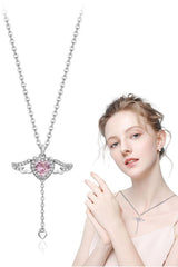 Taki | Pink Stone Women's Stainless Steel Necklace with Moving Winged Heart - TryAladdin