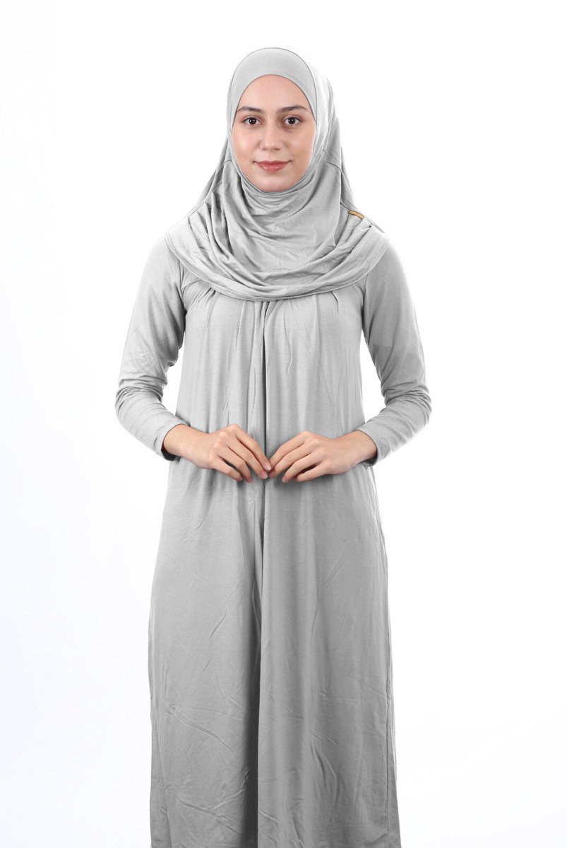 Teenage Size 12 - 15 Years Gray One Piece Women's Prayer Dress with Headscarf - TryAladdin