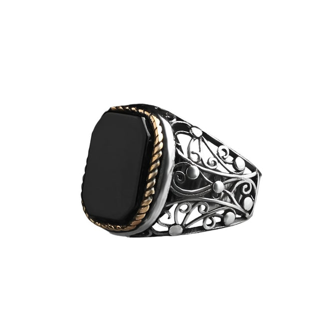 Tesbihevim | Men's Silver Ring with Onyx Stone - TryAladdin