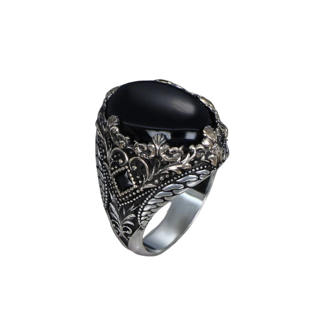 Tesbihevim | Men's Silver Ring with Onyx Stone - TryAladdin