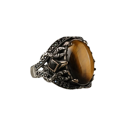 Tesbihevim | Men's Silver Ring with Tiger's Eye Stone - TryAladdin