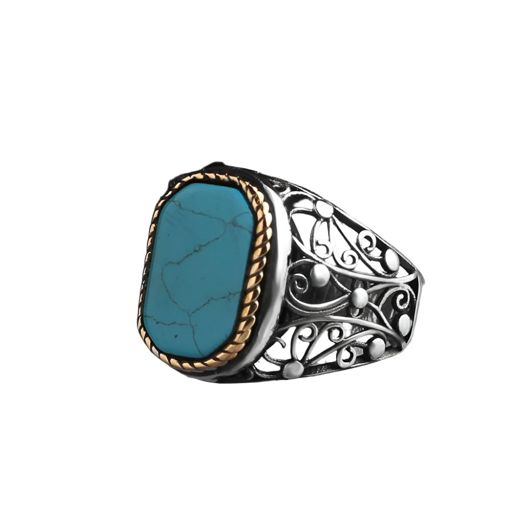 Tesbihevim | Men's Silver Ring with Turquoise Stone - TryAladdin