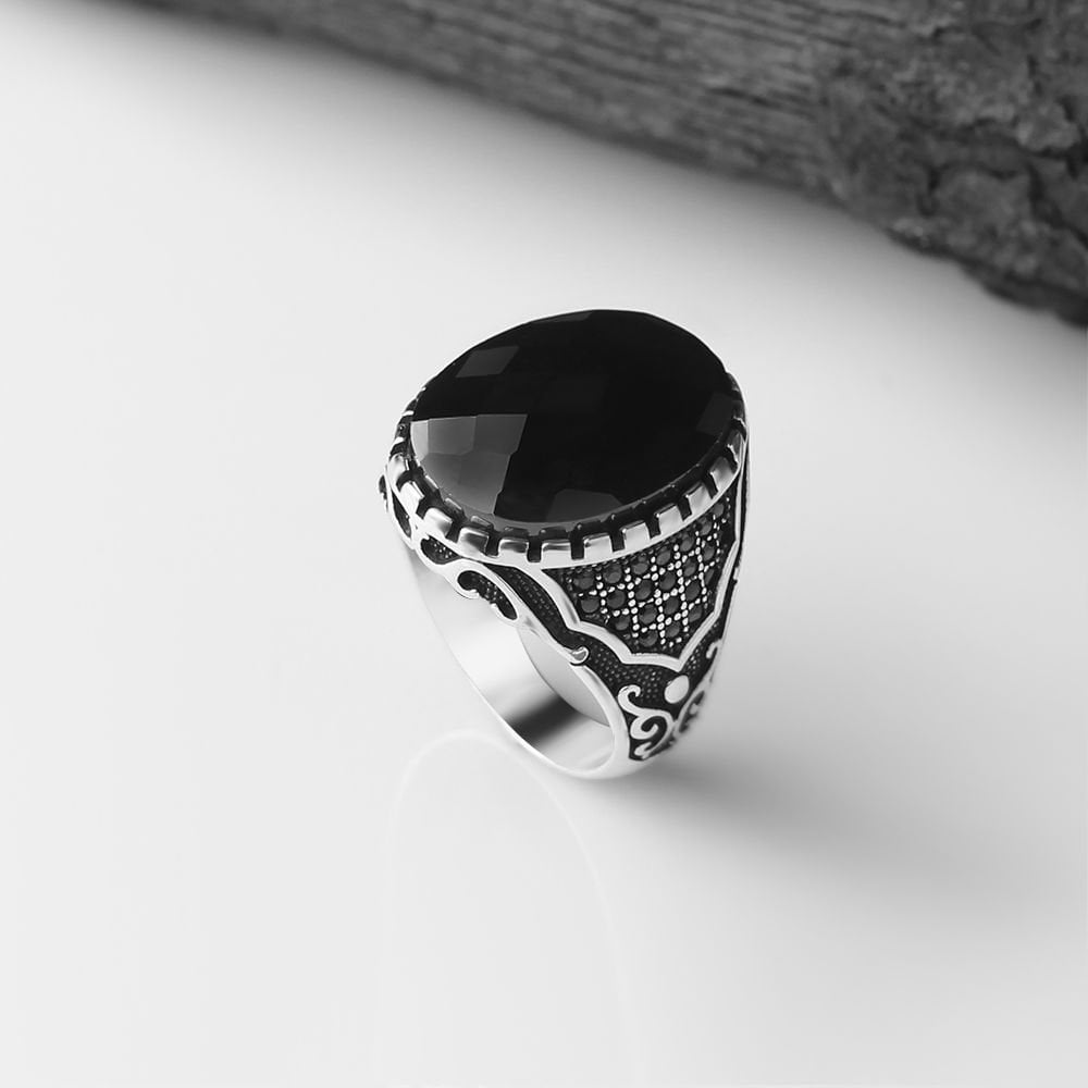 Tesbihevim | Men's Silver Ring with Zircon Stone - TryAladdin