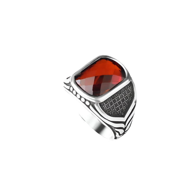 Tesbihevim | Men's Silver Ring with Zircon Stone - TryAladdin