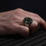 Tesbihevim | Patterned Model Peridot Stone Silver Ring for Men - TryAladdin