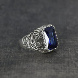 Tesbihevim | Silver Ring for Men with Parliament Blue Zircon Stone - TryAladdin