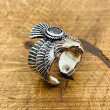 Unisex Adjustable Eagle Silver Ring with Black Onyx Stone - TryAladdin